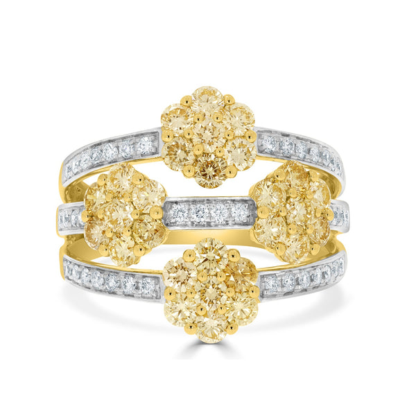 1.66Tct Yellow Diamond Ring With 0.30Tct Diamonds In 14K Two Tone Gold