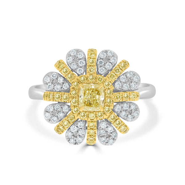 0.28tct Yellow Diamonds Rings with 0.41tct diamonds set in 18kt two tone gold
