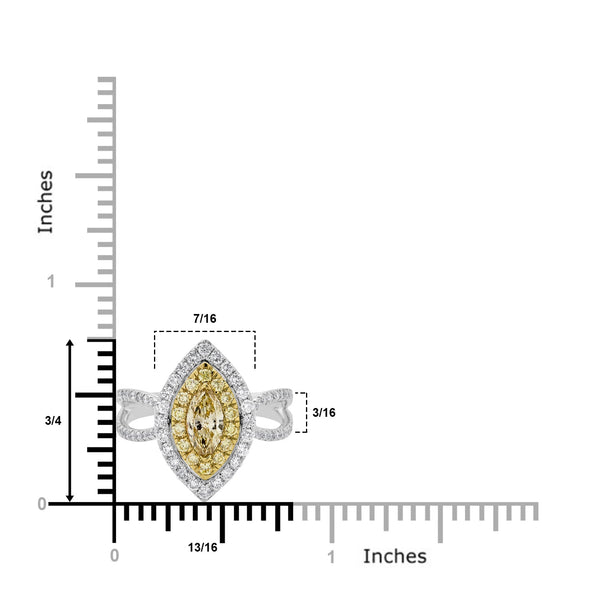 0.40tct Yellow Diamond ring with 0.75tct diamond accents set in 14K two tone gold