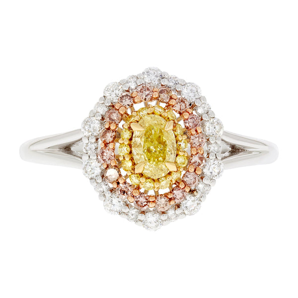 0.28ct Yellow Diamond Ring With 0.45tct Diamonds Set In 18K Two Tone Gold