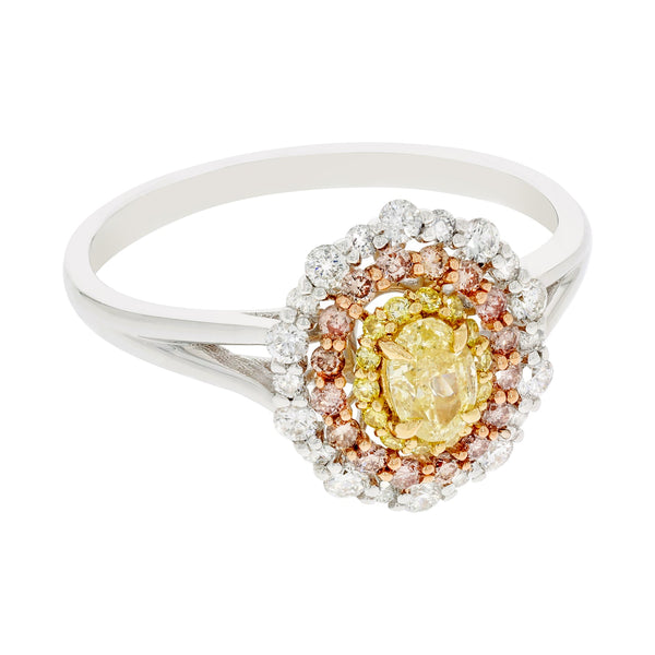 0.28ct Yellow Diamond Ring With 0.45tct Diamonds Set In 18K Two Tone Gold