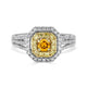 0.28ct Yellow Diamond ring with 0.56tct diamond accents set in 14K two tone gold