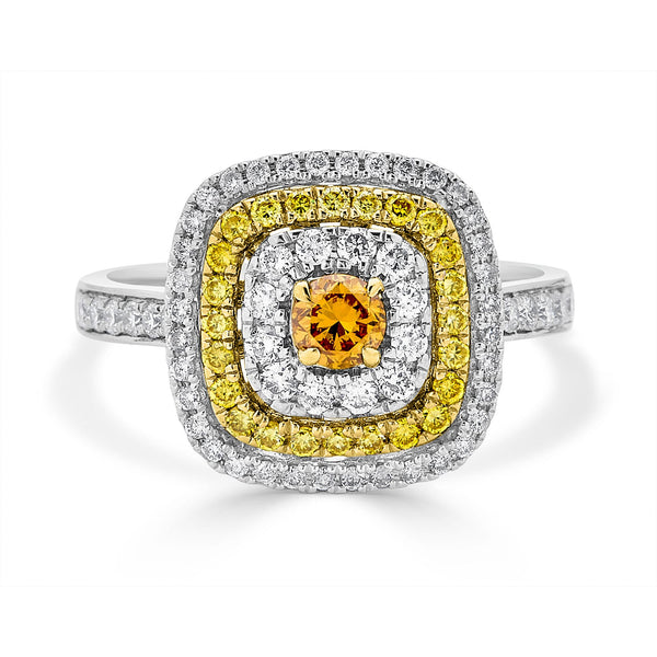 0.22ct Orange Diamond ring with 0.75tct diamonds accents set in 14K two tone gold