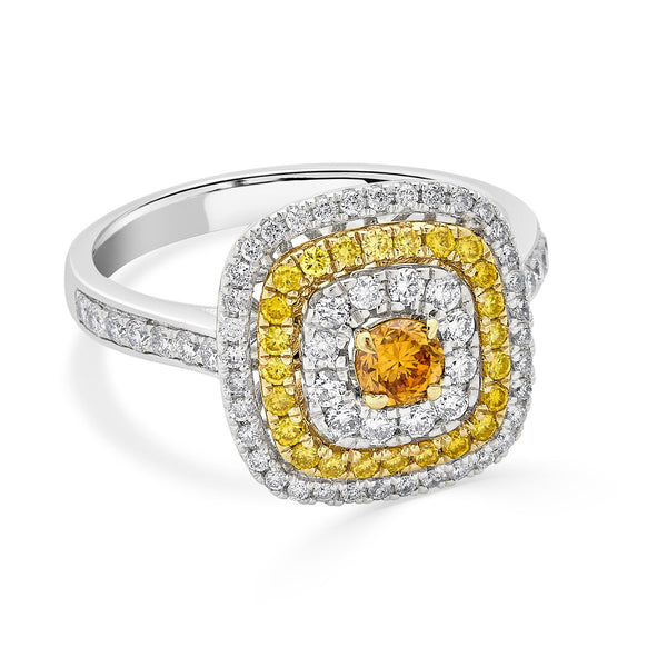0.22ct Orange Diamond ring with 0.75tct diamonds accents set in 14K two tone gold