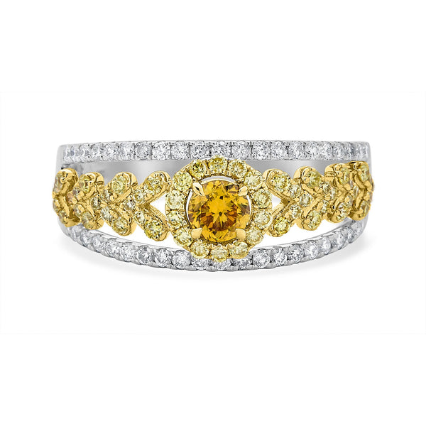 0.28ct Orange Diamond ring with 0.67tct diamond accents set in 14K two tone gold