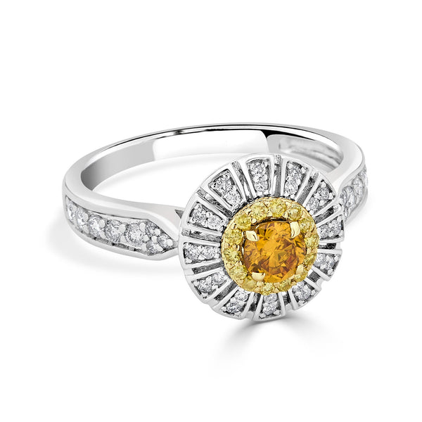 0.32ct Orange Diamond ring with 0.39tct diamond accents set in 14K two tone gold