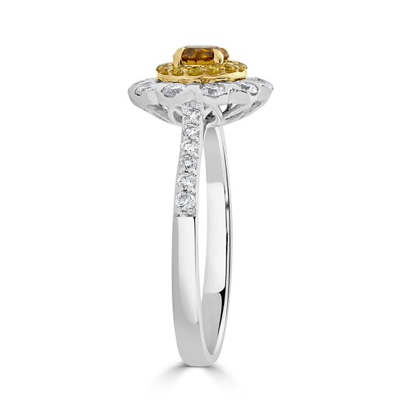 0.33ct Orange Diamond ring with 0.67tct diamond accents set in 14K two tone gold