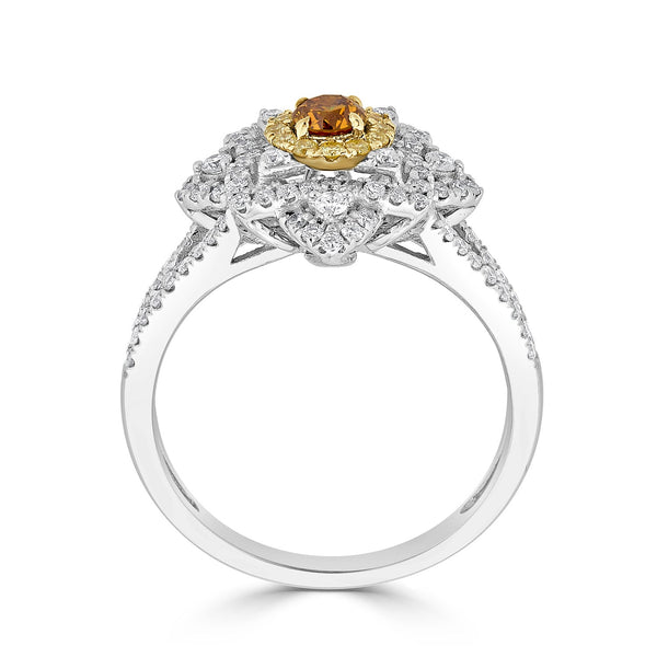 0.20ct Orange Diamond ring with 0.67tct diamond accents set in 14K two tone gold