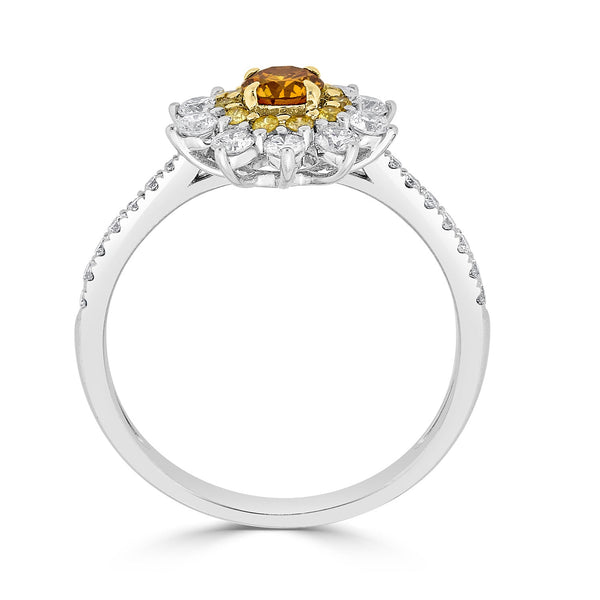 0.24ct Orange Diamond ring with 0.68tct diamond accents set in 14K two tone gold
