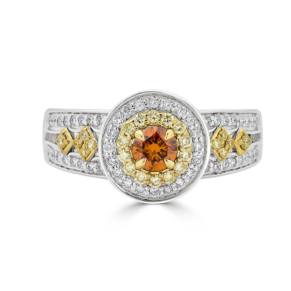 0.29ct Orange Diamond ring with 0.44tct diamond accents set in 14K two tone gold