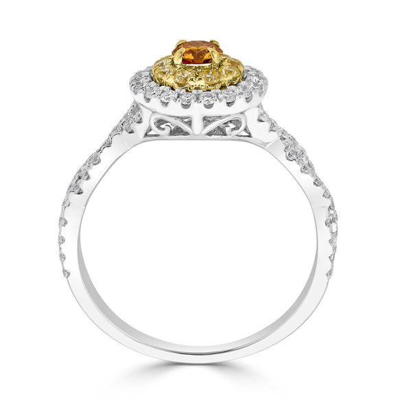 0.19ct Orange Diamond ring with 0.69tct diamond accents set in 14K two tone gold