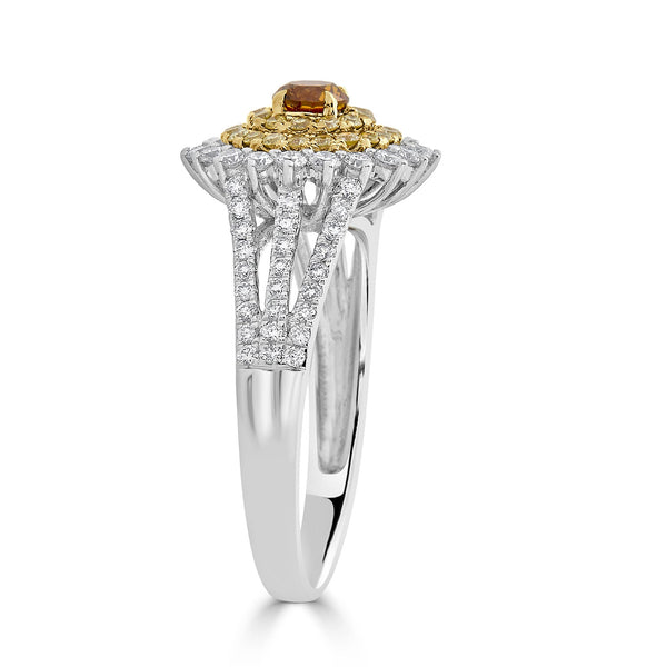 0.25ct Orange Diamond ring with 0.80tct diamond accents set in 14K two tone gold