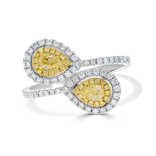 0.33tct Yellow Diamond ring with 0.48tct accent diamonds set in 18K two tone gold