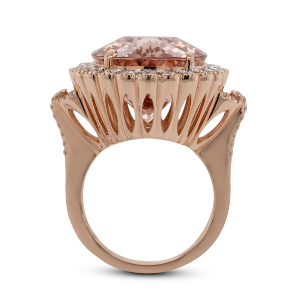 18.70Ct Morganite Ring With 1Tct Diamonds Halo In 14K Two Tone Gold