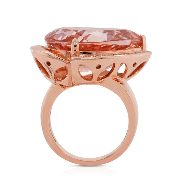 Designer 19.46Ct Morganite Ring With 0.10Ct Diamond Ring In 14Kt Rose Gold