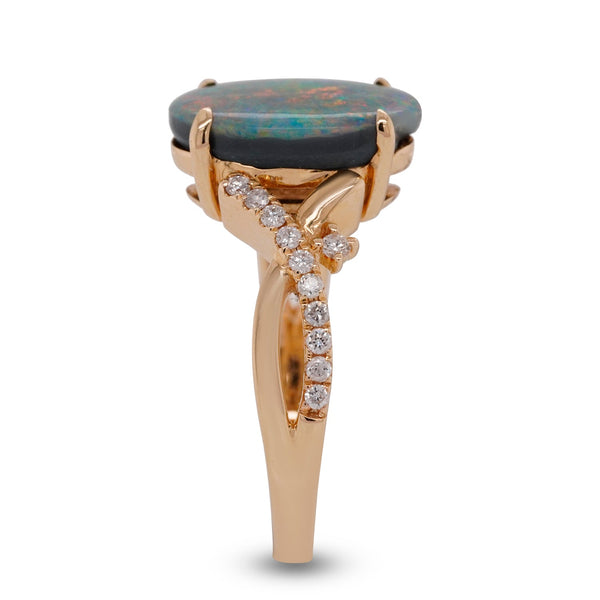 14K yellow gold 2.80ct Opal Rings with 0.19tct Diamond accents