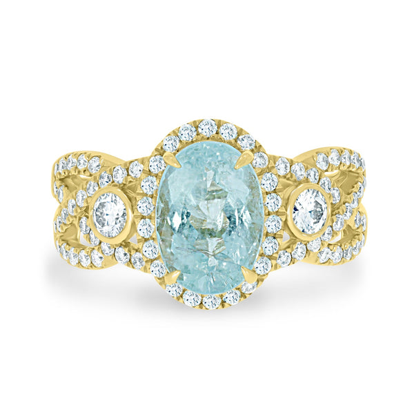2.39ct Paraiba Rings  with 0.79tct diamonds set in 18KT yellow gold
