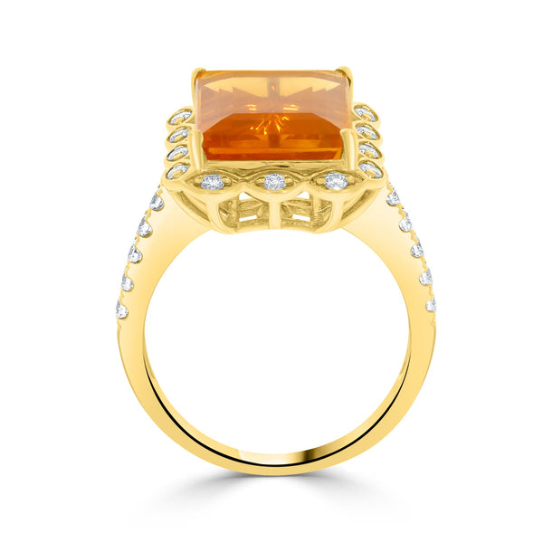 5.49 Fire Opal Rings with 0.52tct Diamond set in 14K Yellow Gold