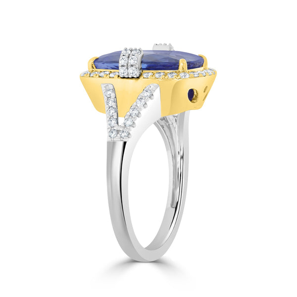 5.76ct Tanzanite Ring with 0.47tct Diamonds set in 14K Two Tone Gold