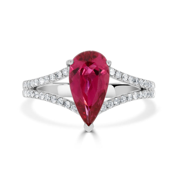 1.49ct Rubellite ring with 0.26tct diamonds set in 14kt white gold