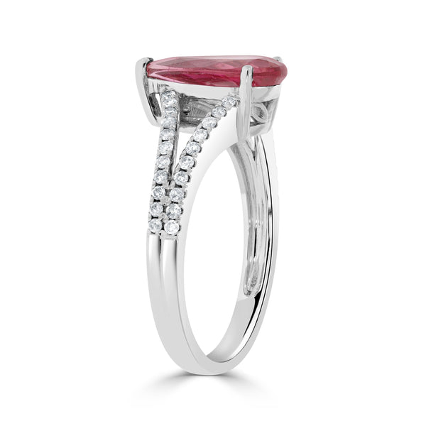 1.49ct Rubelite ring with 0.26tct diamonds set in 14kt white gold