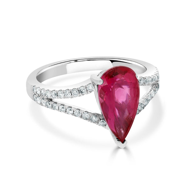 1.49ct Rubellite ring with 0.26tct diamonds set in 14kt white gold