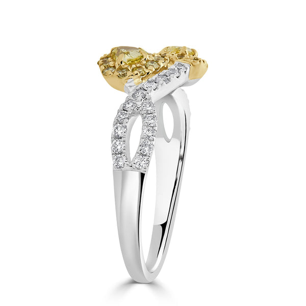0.29tct Yellow Diamond ring with 0.54tct diamond accent set in 18K two tone gold