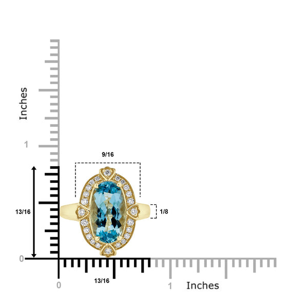 3.52ct Aquamarine ring with 0.28tct diamonds set in 14K yellow gold