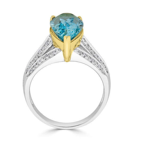 4.04Ct Aquamarine Ring With 0.27Tct Diamonds In 14K Two Tone Gold