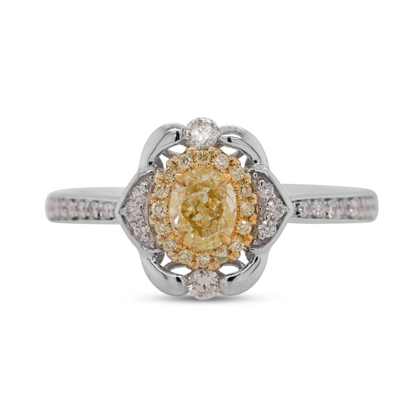 0.27Ct Yellow Diamond Ring With 0.22Tct Diamonds In Two Tone Gold