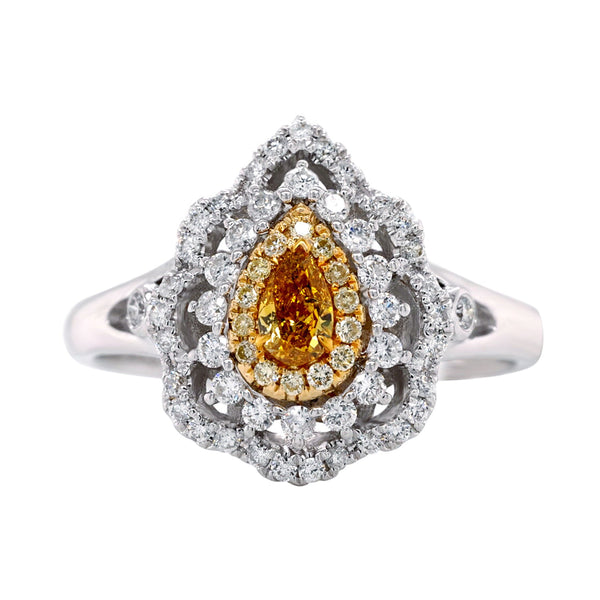 0.18Ct Yellow Diamond Ring With 0.40Tct Mixed Diamond Accents In 18K Two Tone Gold