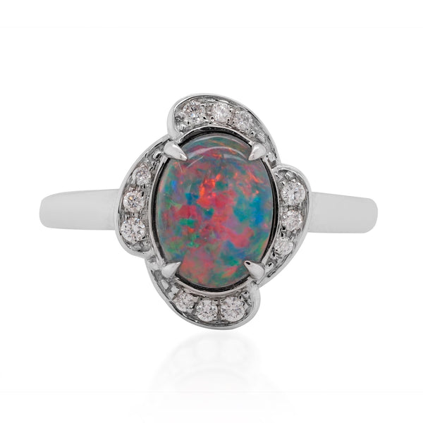 1.17ct Opal ring with 0.11tct diamonds set in 14K white gold