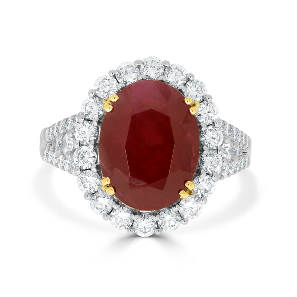 6.15ct Ruby Ring With 1.20tct Diamonds Set In 14K Two Tone Gold