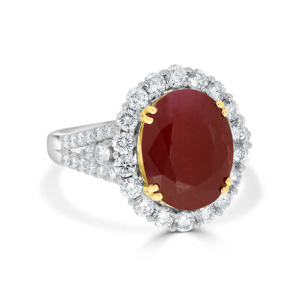 6.15ct Ruby Ring With 1.20tct Diamonds Set In 14K Two Tone Gold