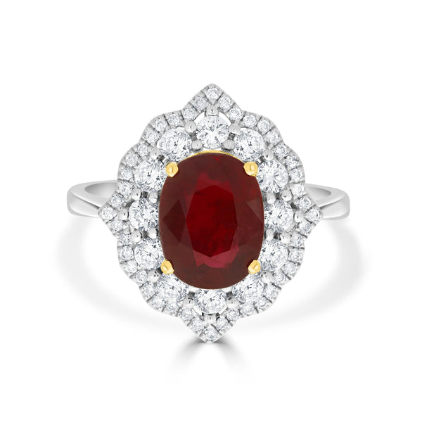 3.02ct Ruby Ring with 0.7tct Diamonds set in 18K Two Tone Gold