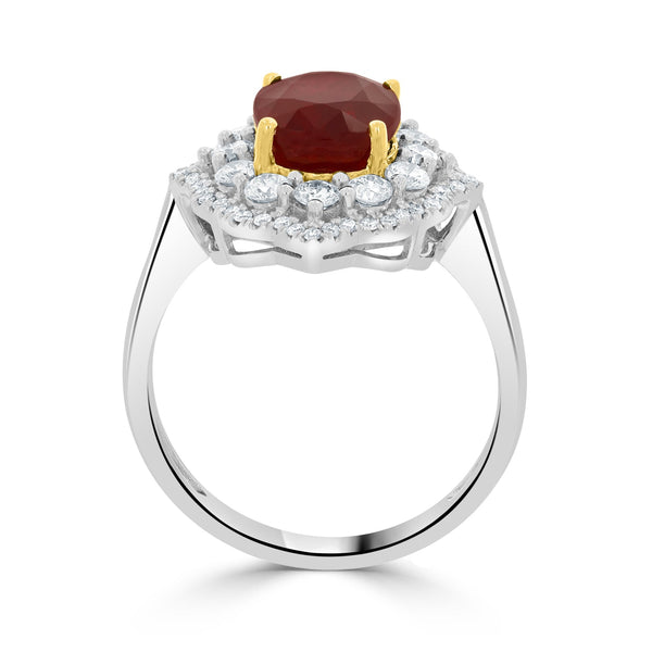 3.02ct Ruby Ring with 0.7tct Diamonds set in 18K Two Tone Gold