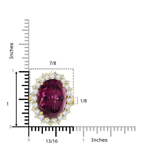 18.44ct Grape Garnet Ring With 2.46ct Diamonds Set In 14K Yellow Gold