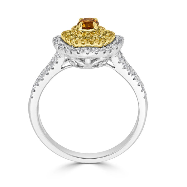 0.22ct Orange Diamond ring with 0.58tct diamond accents set in 14K two tone gold