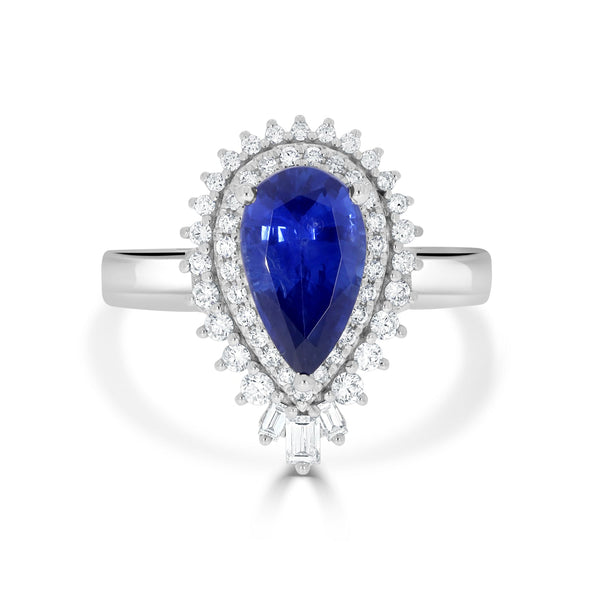 2.28ct Sapphire Ring with 0.36tct Diamonds set in 14K White Gold