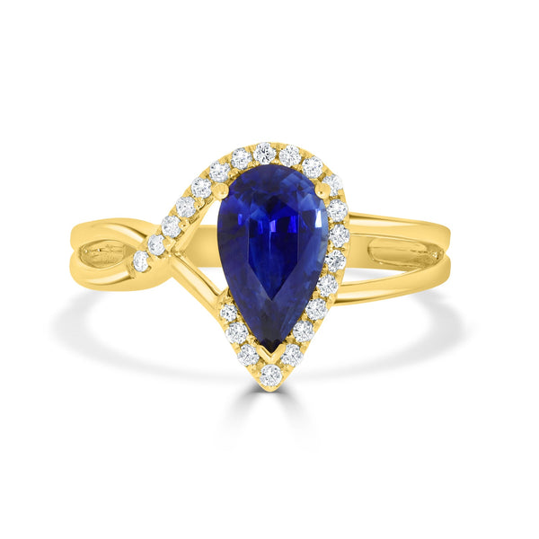 1.74ct Sapphire Ring with 0.15tct Diamonds set in 14K Yellow Gold
