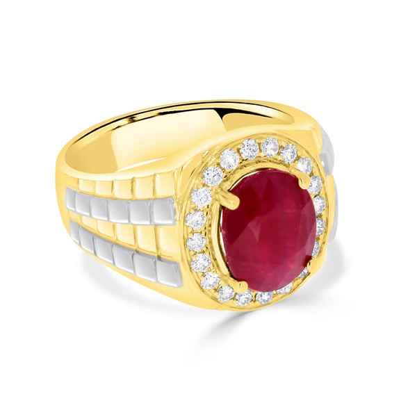 5.06Ct Ruby Ring With 0.44Tct Diamonds Set In 14K Two Tone Gold