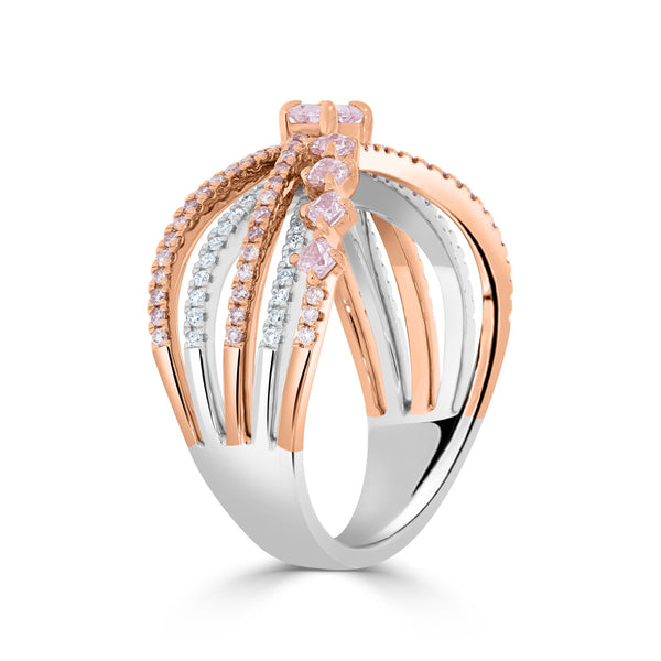 0.57ct Pink Diamond Ring with 0.42ct Diamonds set in 14K Two Tone