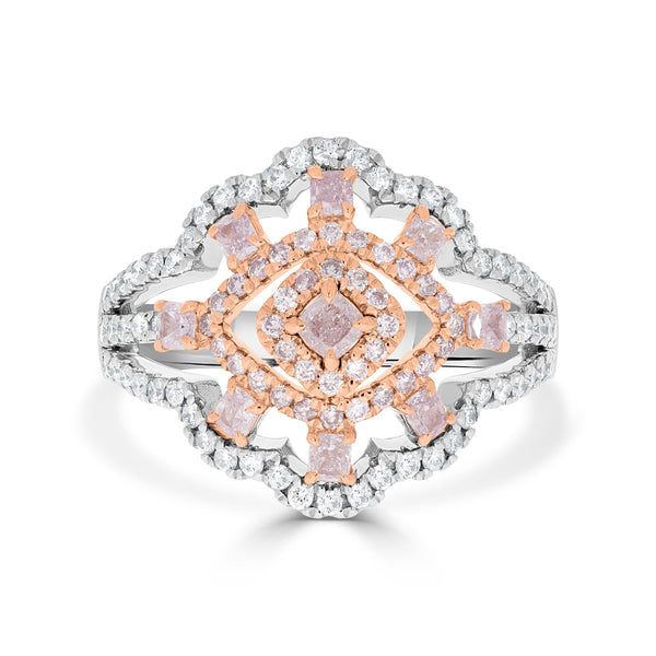 0.52ct Pink Diamond Ring with 0.6ct Diamonds set in 14K Two Tone