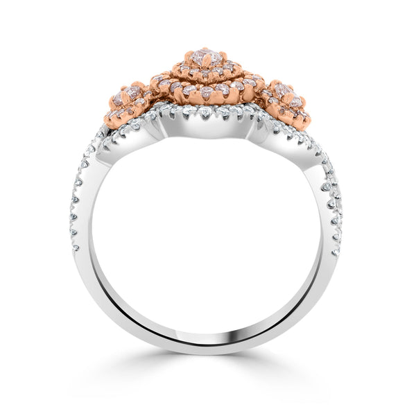 0.15ct Pink Diamond Ring with 0.58ct Diamonds set in 14K Two Tone
