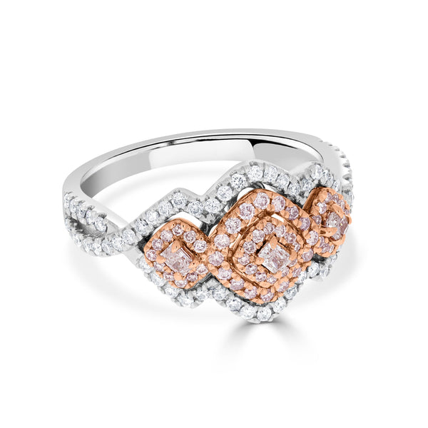 0.15ct Pink Diamond Ring with 0.58ct Diamonds set in 14K Two Tone