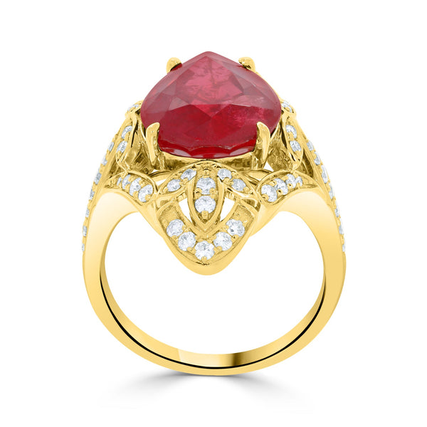 7.36ct Rhodonite Rings with 0.65tct Diamond set in 14K Yellow Gold