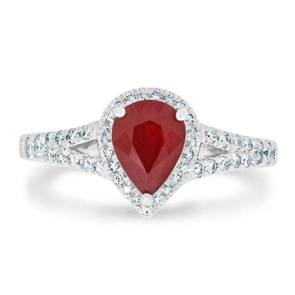1.33Ct Ruby Ring With 0.39Tct Diamonds Set In 14K White Gold