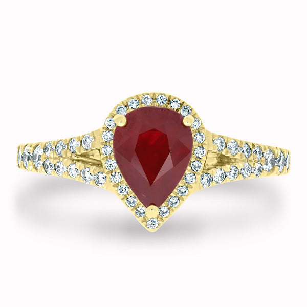1.25Ct Ruby Ring With 0.40Tct Diamonds Set In 14K Yellow Gold
