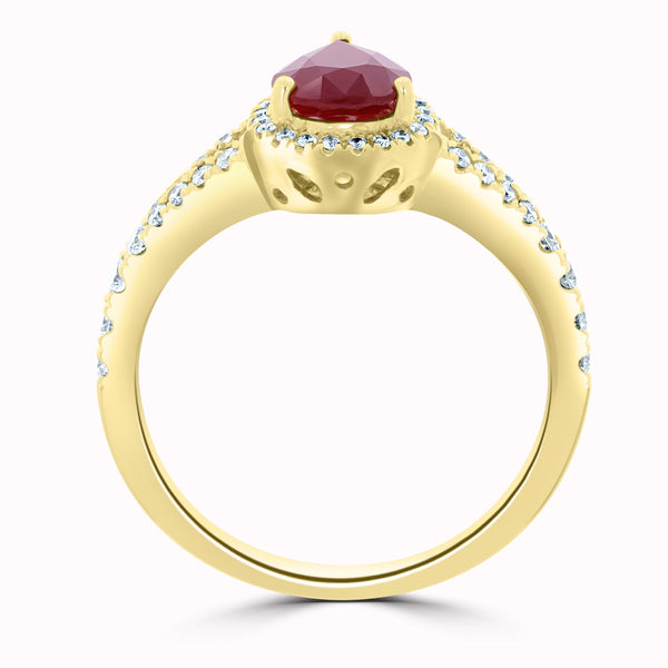 1.25Ct Ruby Ring With 0.40Tct Diamonds Set In 14K Yellow Gold