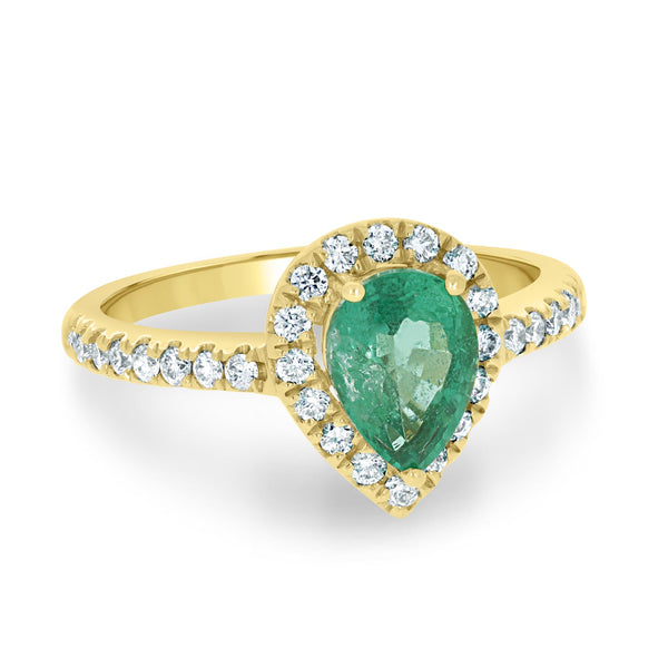 1.18ct Emerald Rings with 0.41tct diamonds set in 14kt yellow gold
